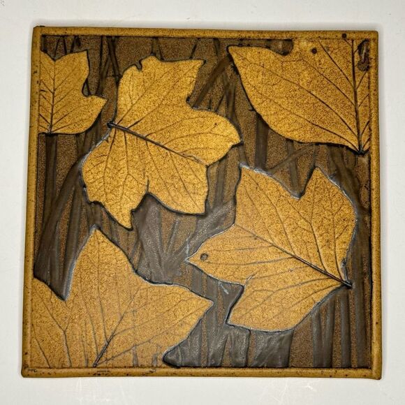 Vintage Maple Leaf Wall Art Tile, Handmade MCM - Picture 1 of 6